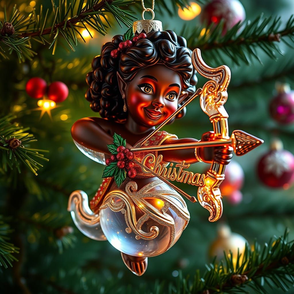 Ethereal Glass Ornament of Dark-Skinned Elf Archer Woman in ...