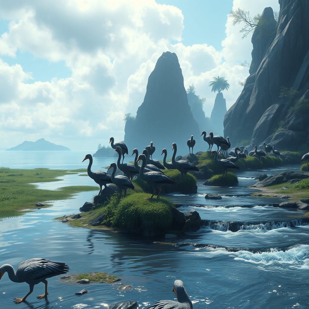 Dodo Birds Amidst Tropical Paradise