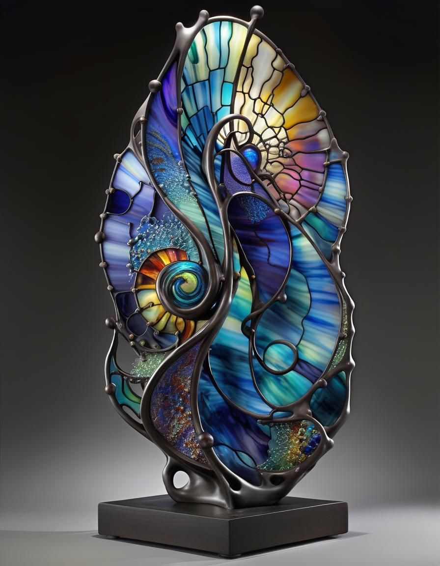 Abstract Stained Glass Sculpture Inspired by Tiffany