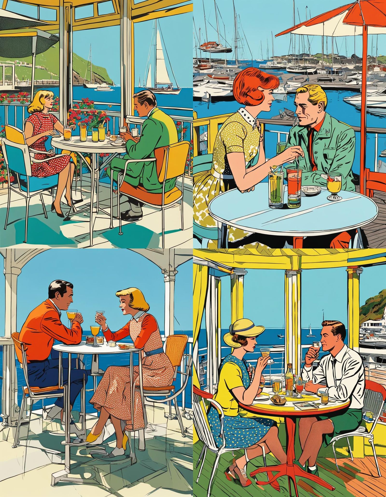 Couple on Veranda in 1960s Pop Art Style
