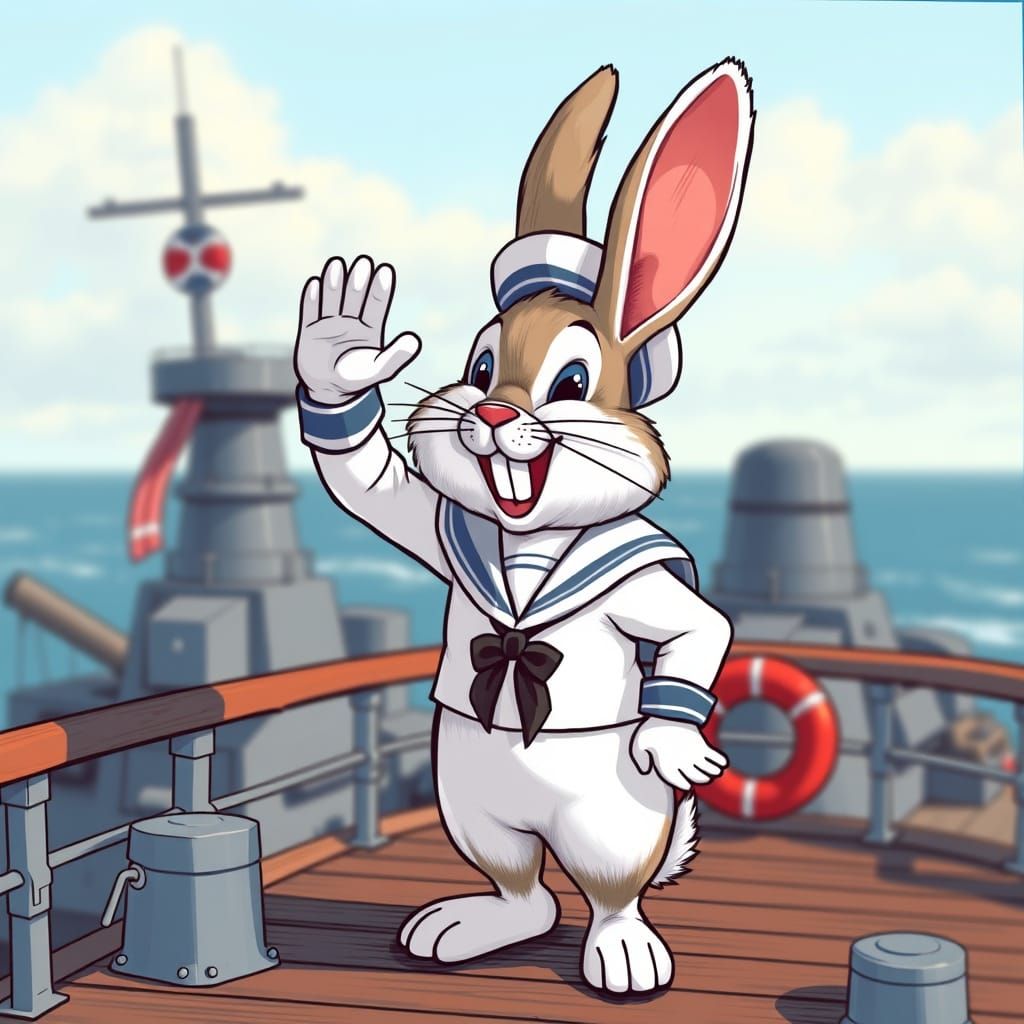 Laughing Bunny Sailor on Battleship Deck