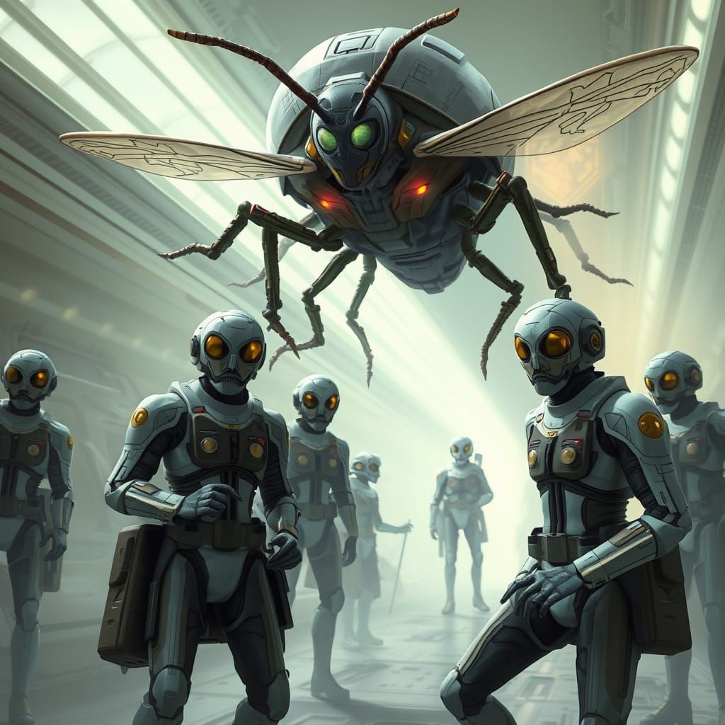 Insectoid-Human Starship Crew in Space