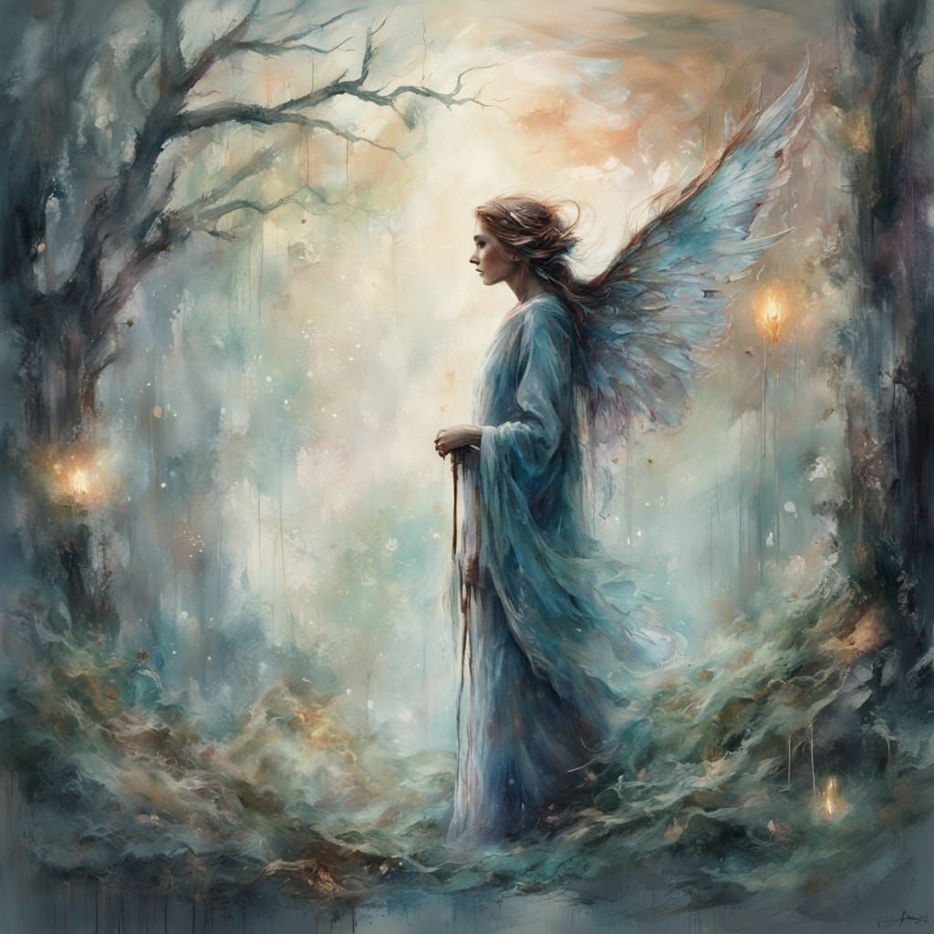 Starlight Sorceress in Enchanted Grove: Oil Painting