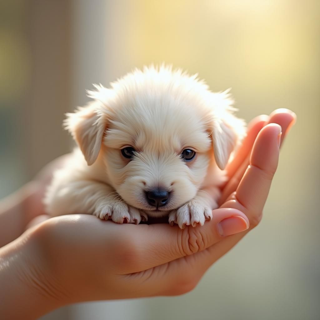 Maltese Puppy in Gentle Hand: Soft Pastel Dream