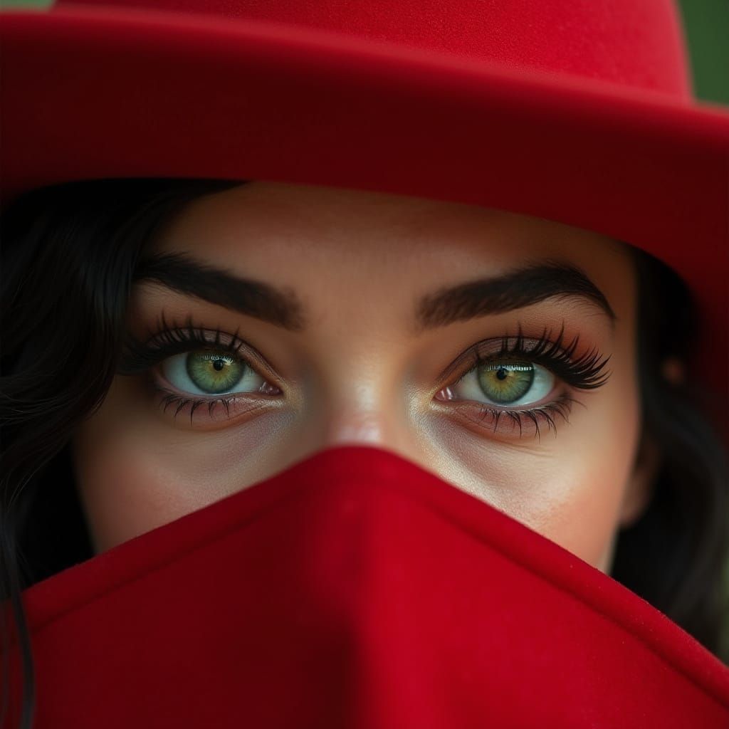 Green Eyed Woman in Red Lingerie