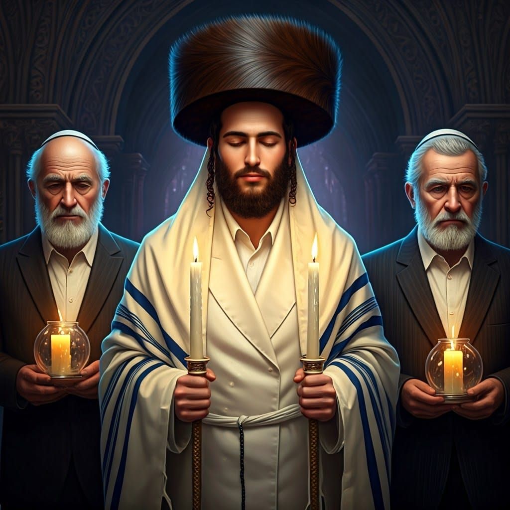 Serene Chassidic Groom in Traditional White Attire, Surround...