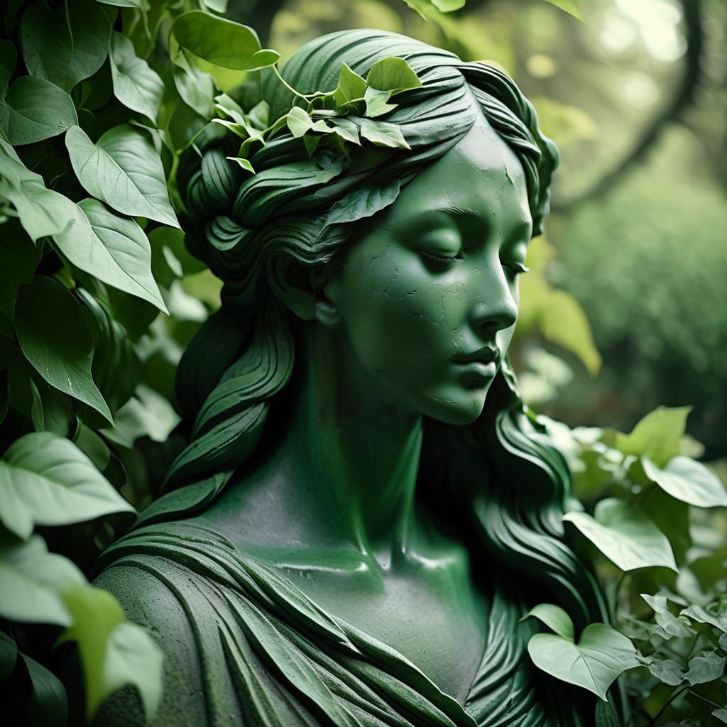 Ivy-Covered Statue
A timeless stone statue of a woman is gently embraced by a veil of ivy. The foliage is so lush it nea...