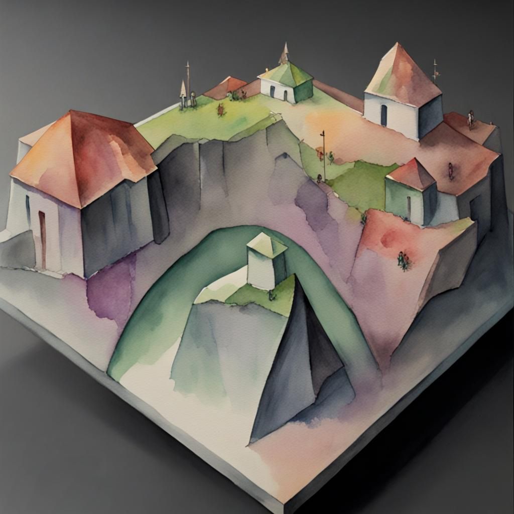 Surreal Floating Island in Watercolor Style