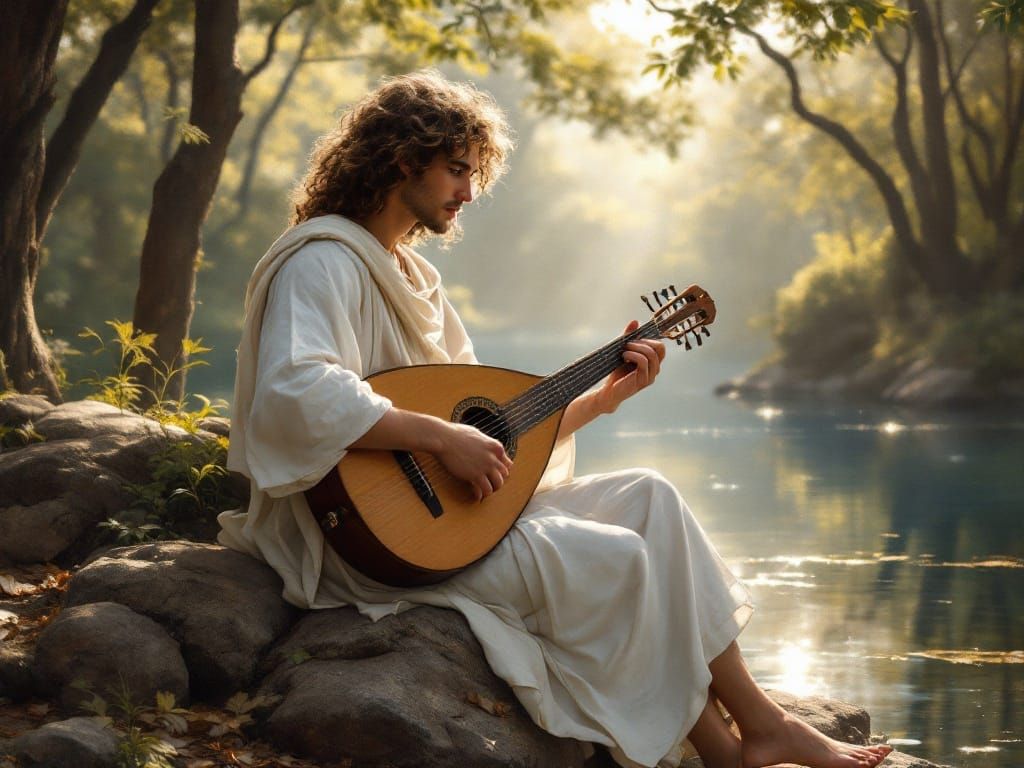Greek Musician at Forest Pond in Romantic Style