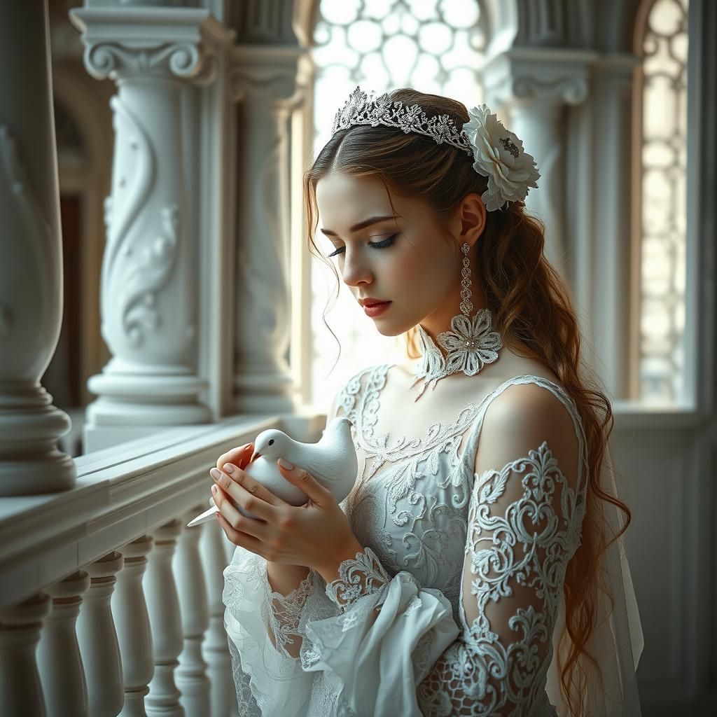 Serene Woman with Dove: Photorealistic Symbolism