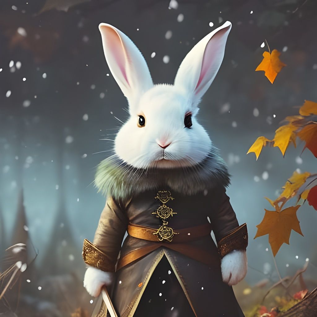 Chibi Jon Snow Rabbit in Autumn Garden