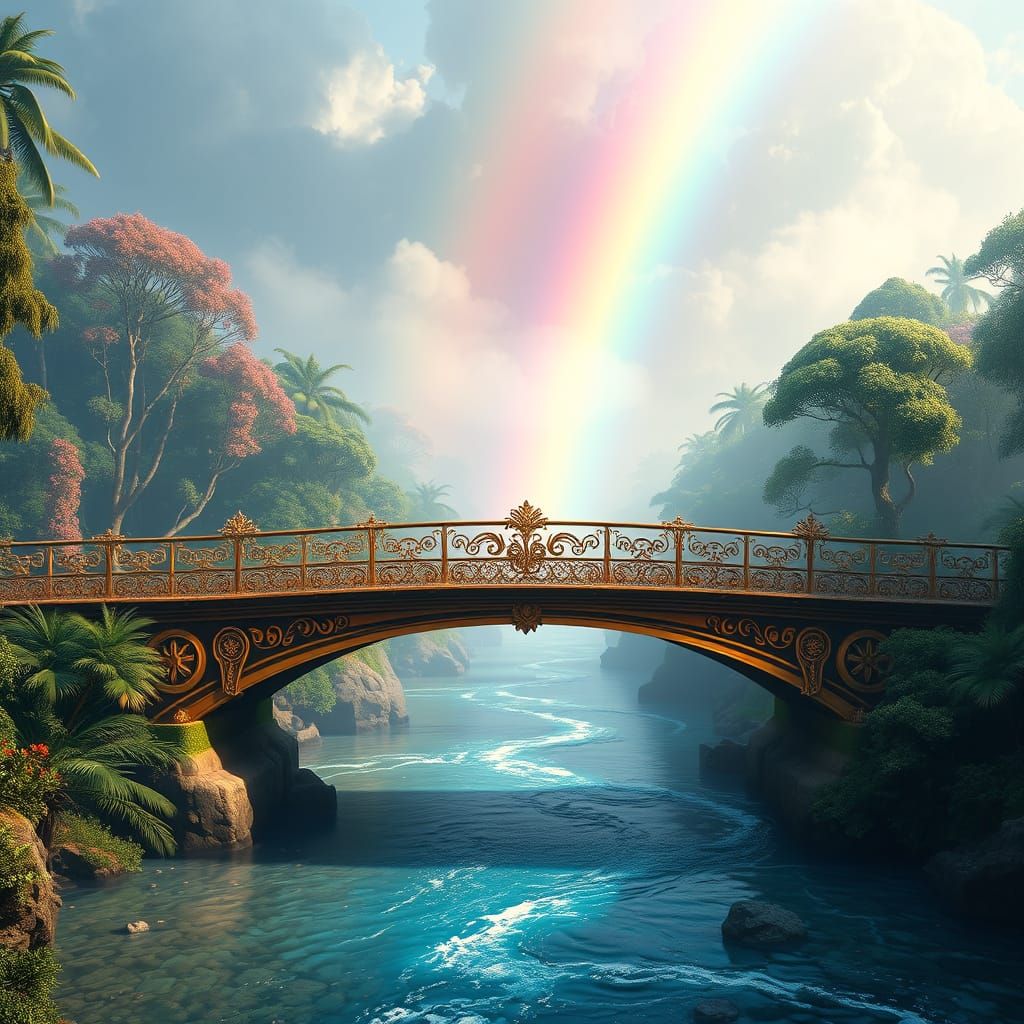 Majestic Golden Bridge in Vibrant Forest