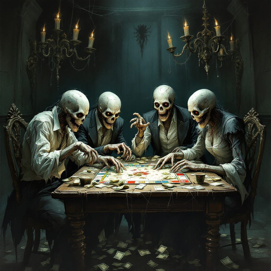 Zombies Play Monopoly in Haunted House, Gothic Horror