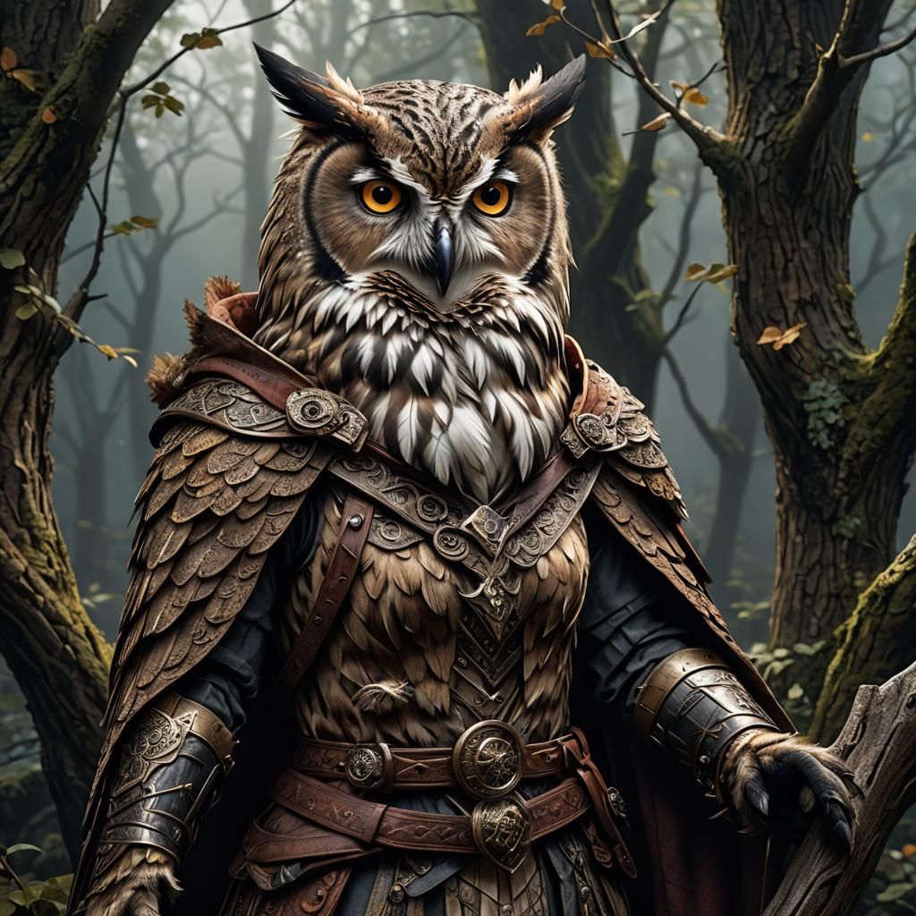 Anthropomorphic Owl Bard in D&D Style