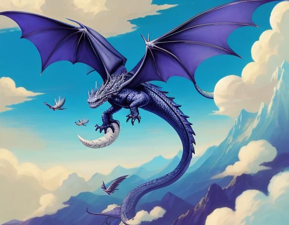 Cute Cartoon Dragon Catches Bird: Anime Style