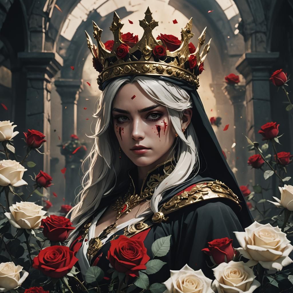 Anime Queen Assassin with Roses and Crown