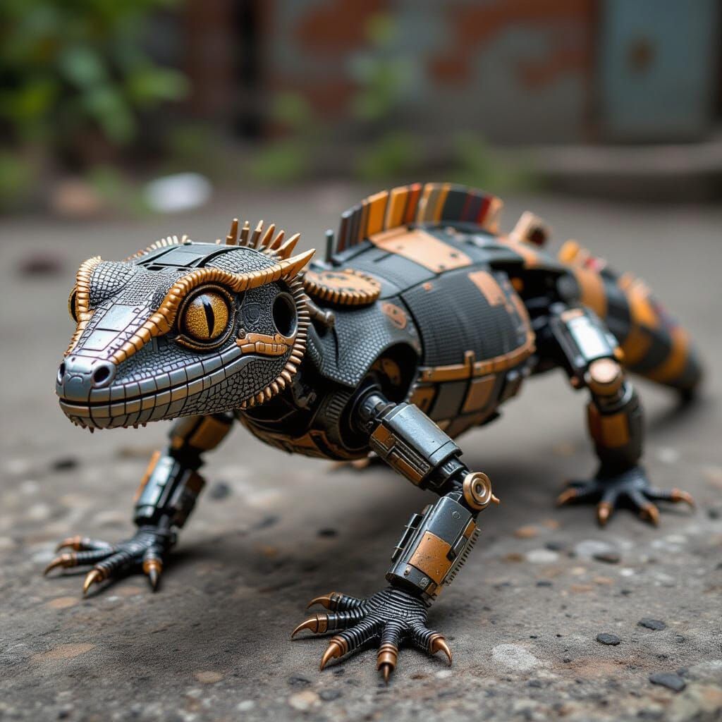 Mechanical Gecko in Post-Apocalyptic Style