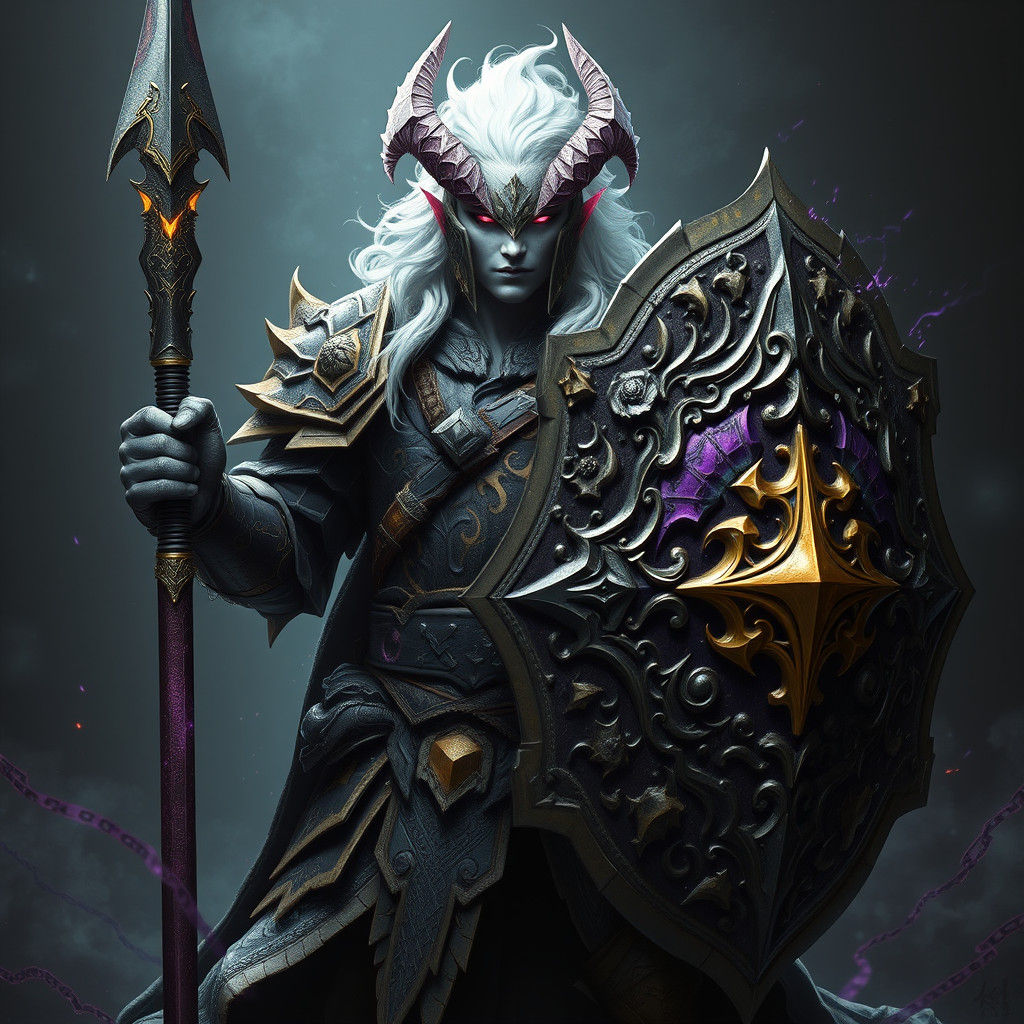 Albino Leonin Barbarian with Shield and Spear