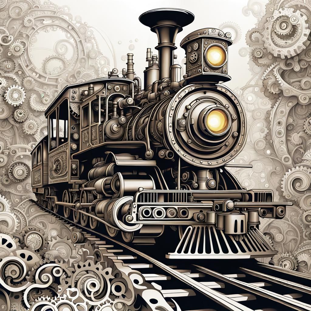Steampunk Locomotive Inverted in Jungle Fractal Art