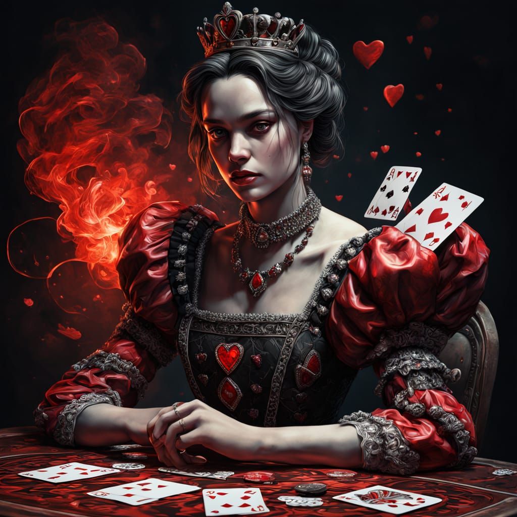 Queen of Hearts Card as Mosaic in Dynamic Red Light