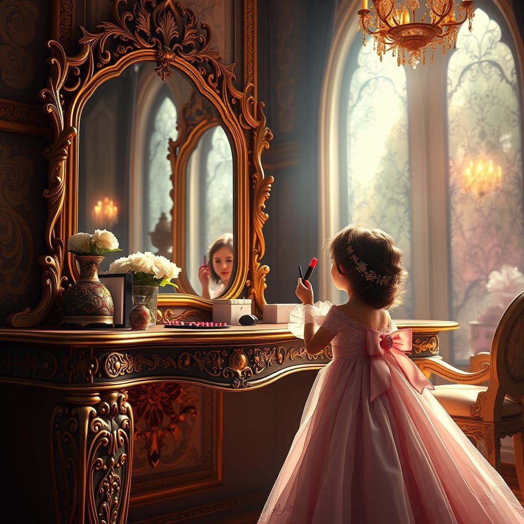 Whimsical Mother-Daughter Beauty Routine in Elegant Fairytal...