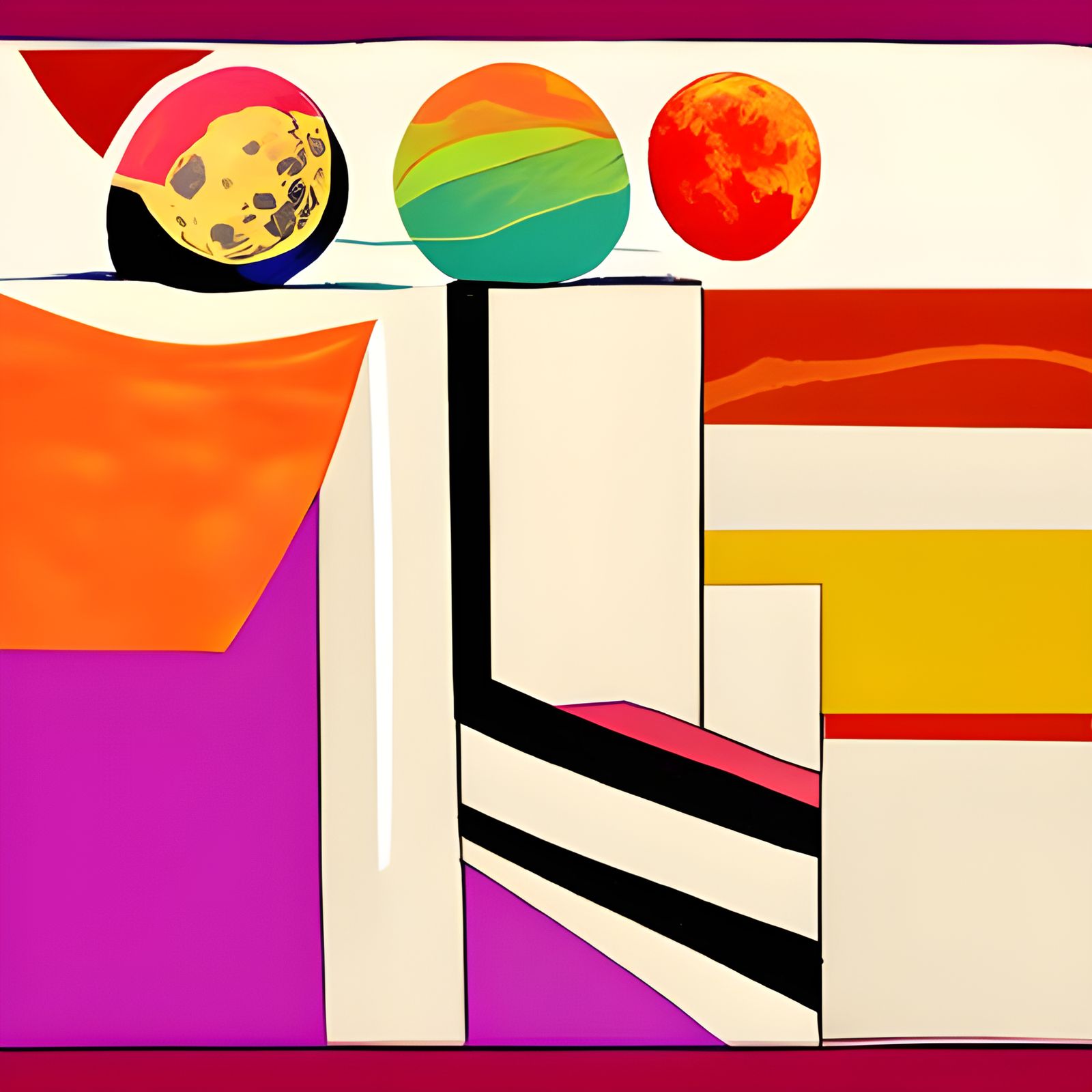 Retro Fauvism Landscape with Geometric Moon
