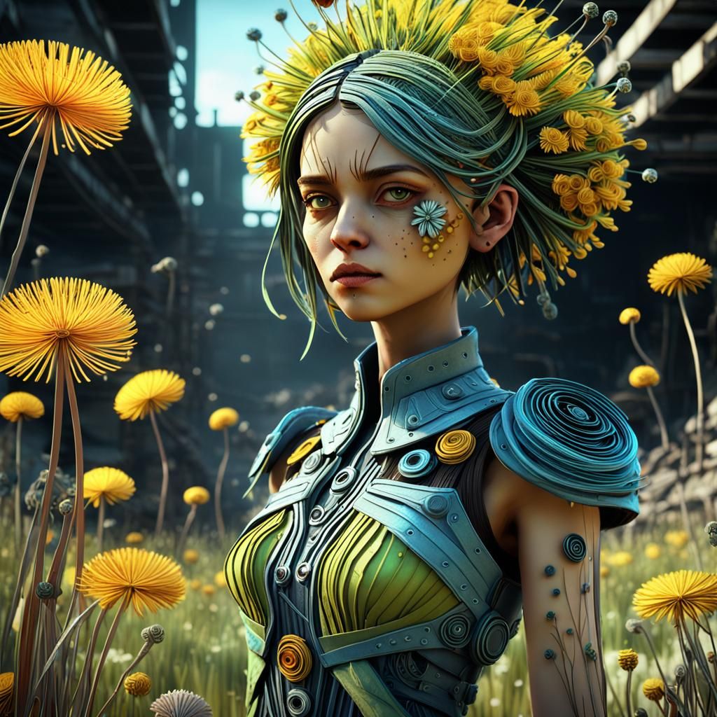 Dystopian Dandelion Woman in Quilling Style