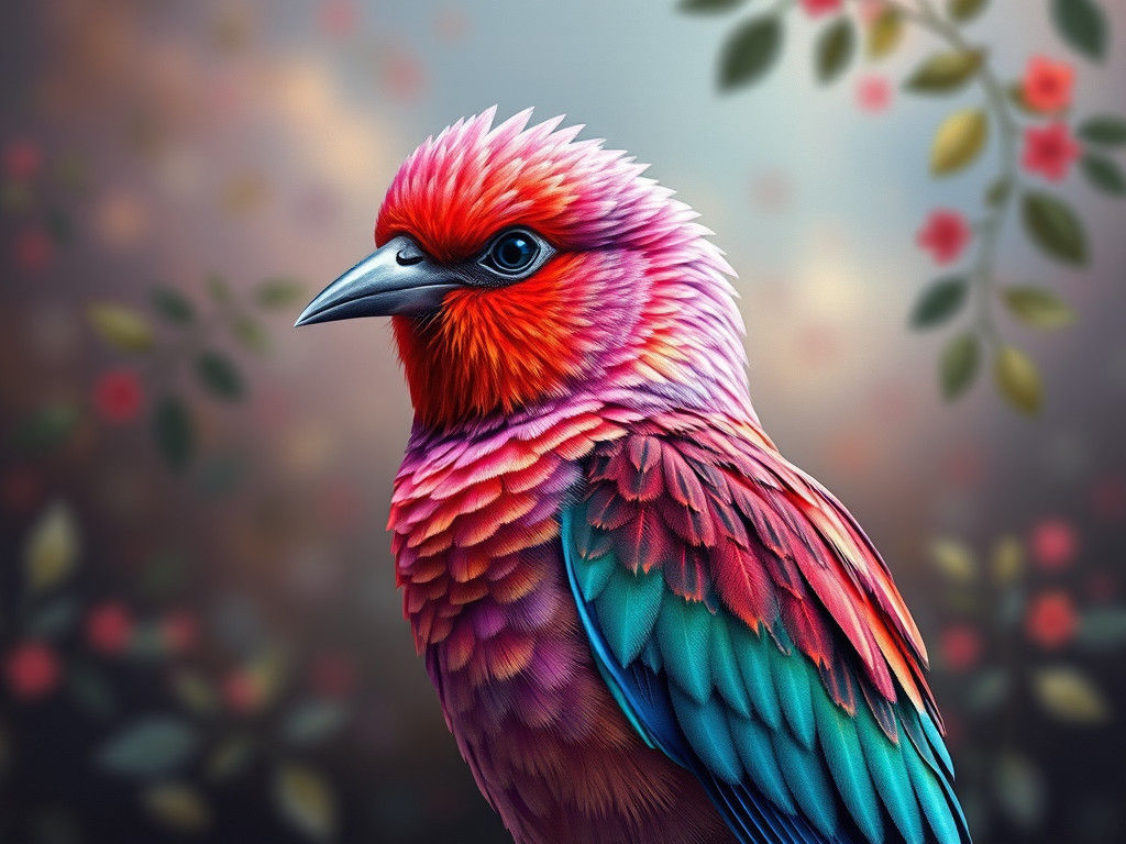 Colorful Bird Portrait in Gouache Style