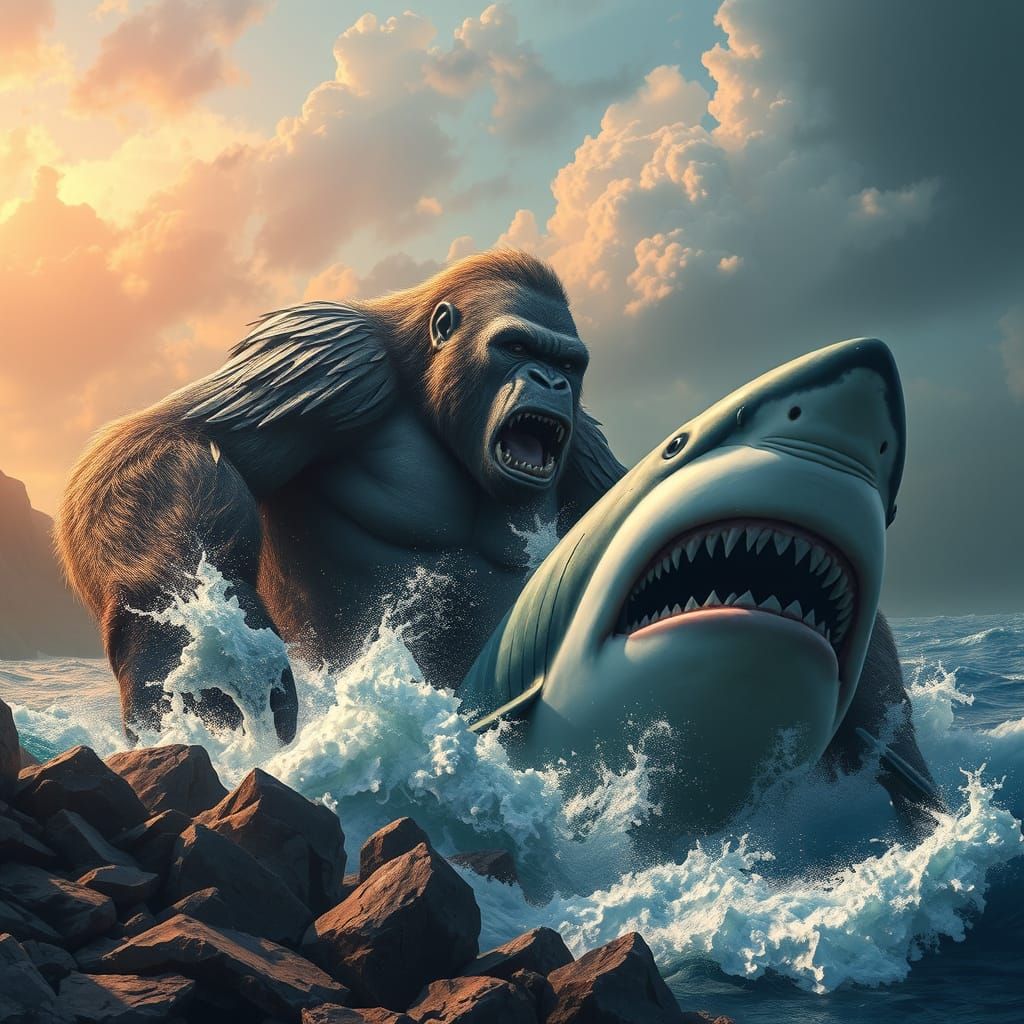 Giant Oil-Covered Gorilla Rises from the Sea