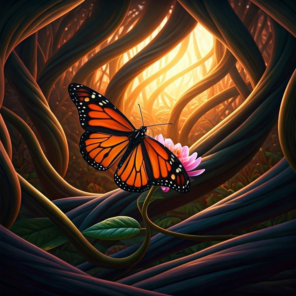 Monarch Butterfly in Dreamlike Fantasy Landscape