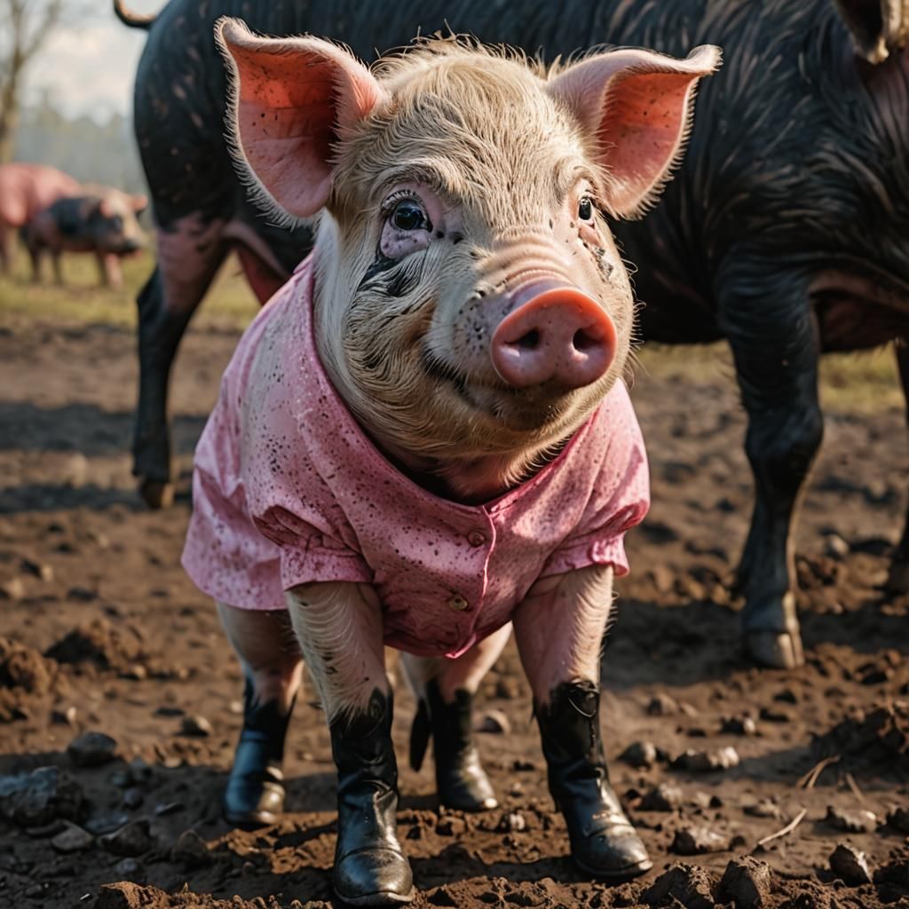 Realistic Pig in Pink Dress, Photorealistic Style