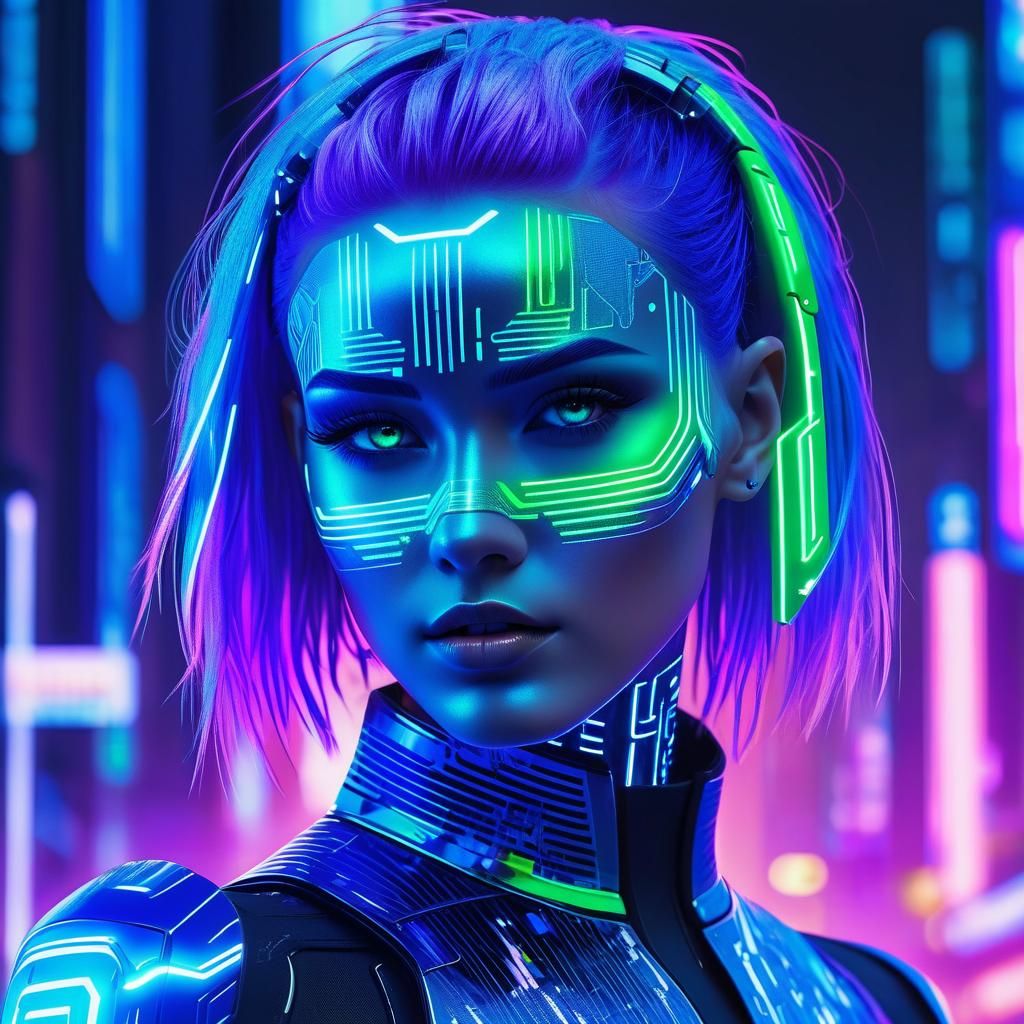 Cyberpunk Woman with Cybernetic Enhancements in Futuristic S...