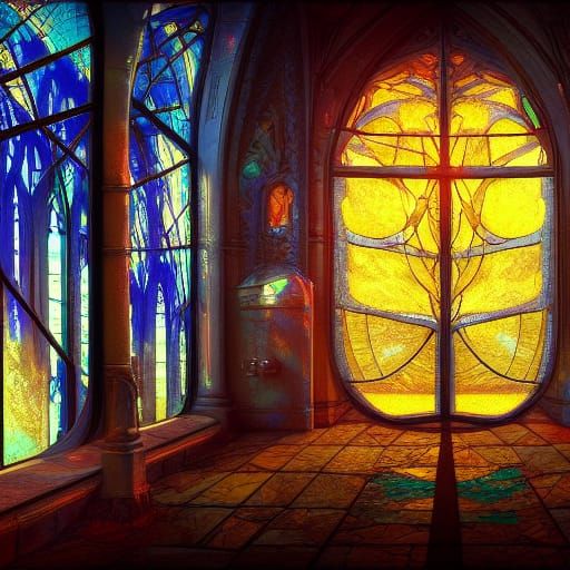 Shattered Stained Glass in Fantasy Concept Art Style