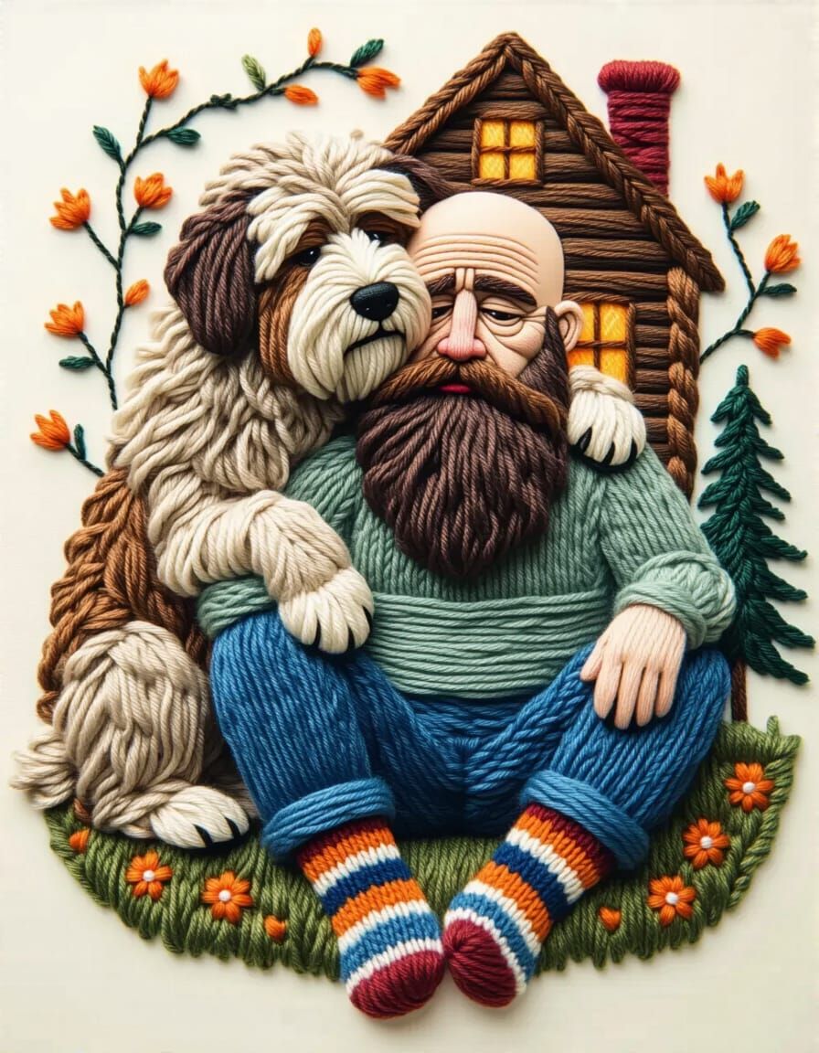 Wool Embroidery: Sheepdog and Bearded Man Sock Pattern