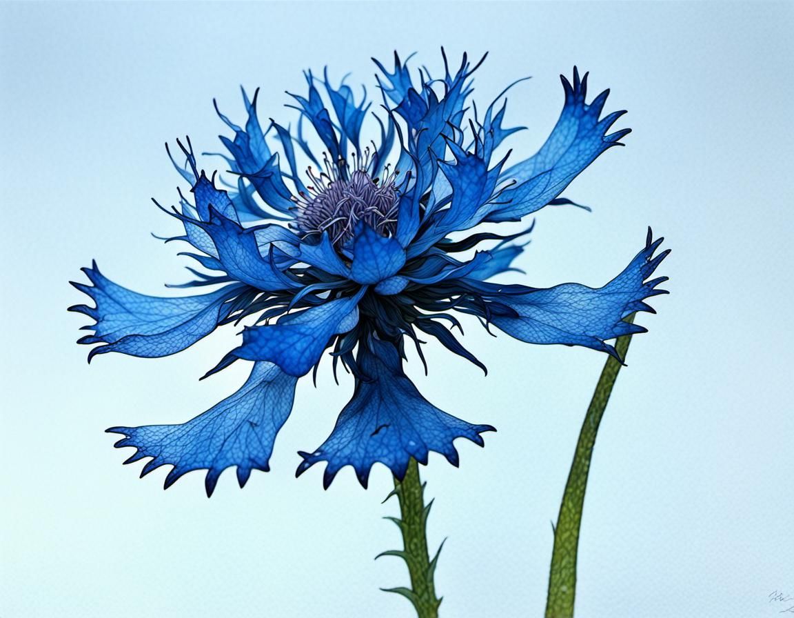 Intricate Translucent Cornflower Blossom in Fantasy Art Styl...