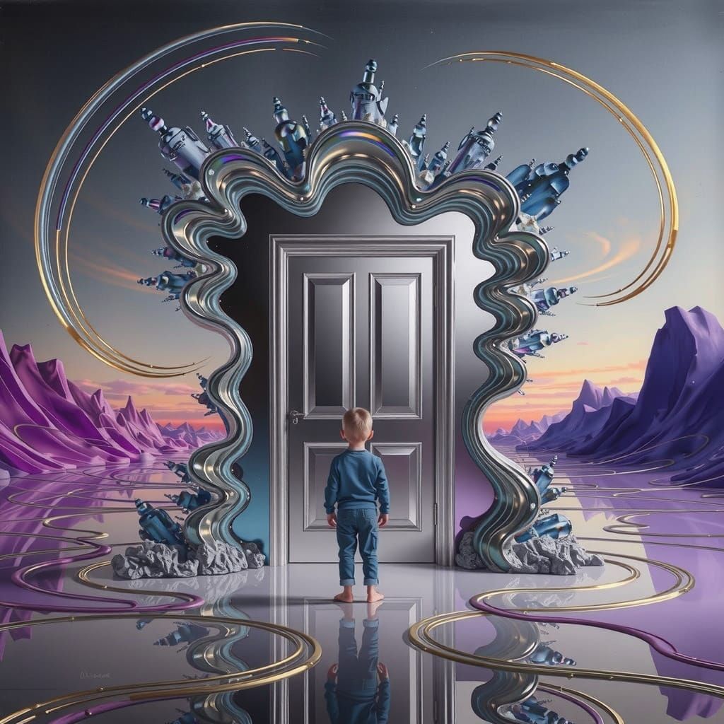 Surreal Door to Heaven in Melting Landscape