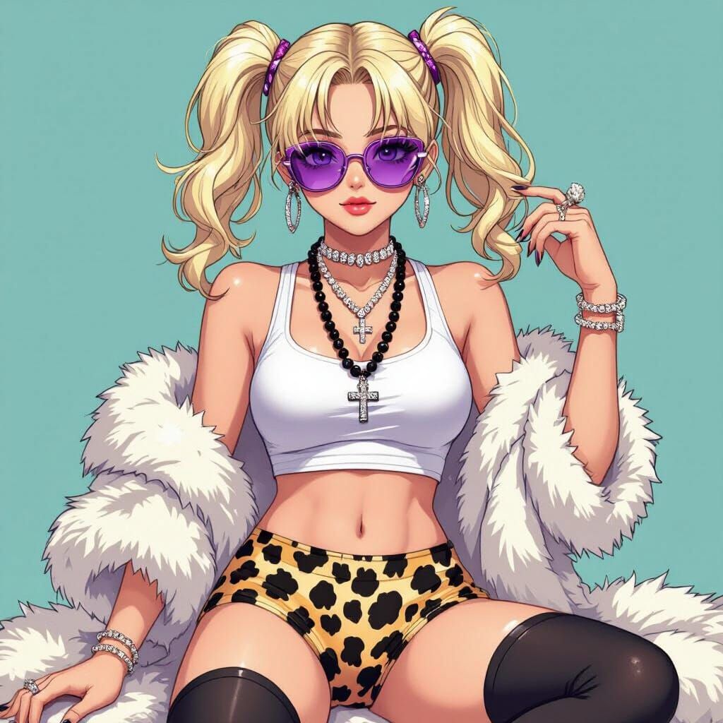 Anime Style Blonde with Pigtails in Vibrant Illustration