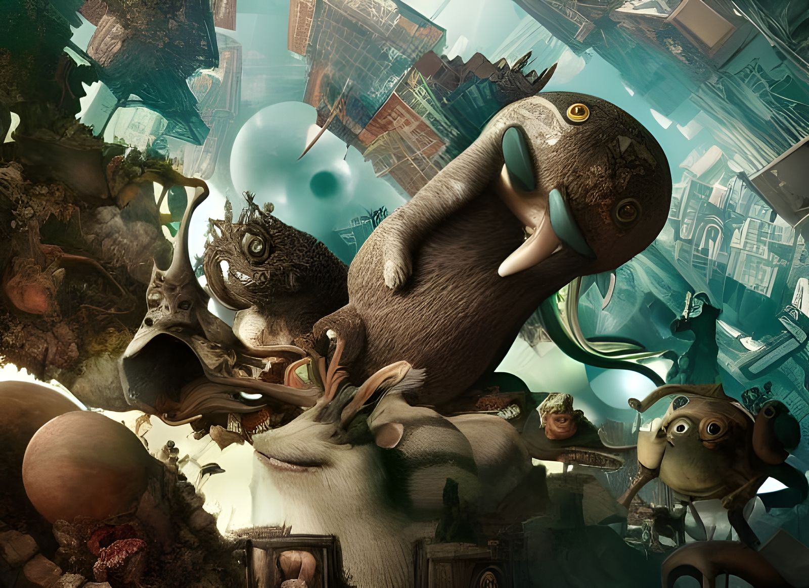 Futuristic Cityscape with Bizarre Creatures in Detailed SFX
