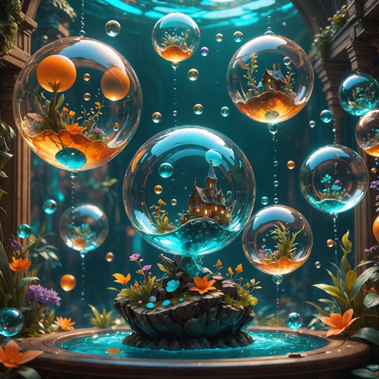Floating Realms in Vibrant Bubbles