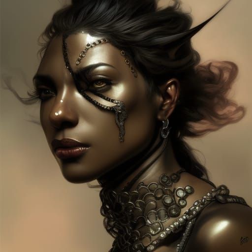 Gothic Black Female Warrior in Royo Style