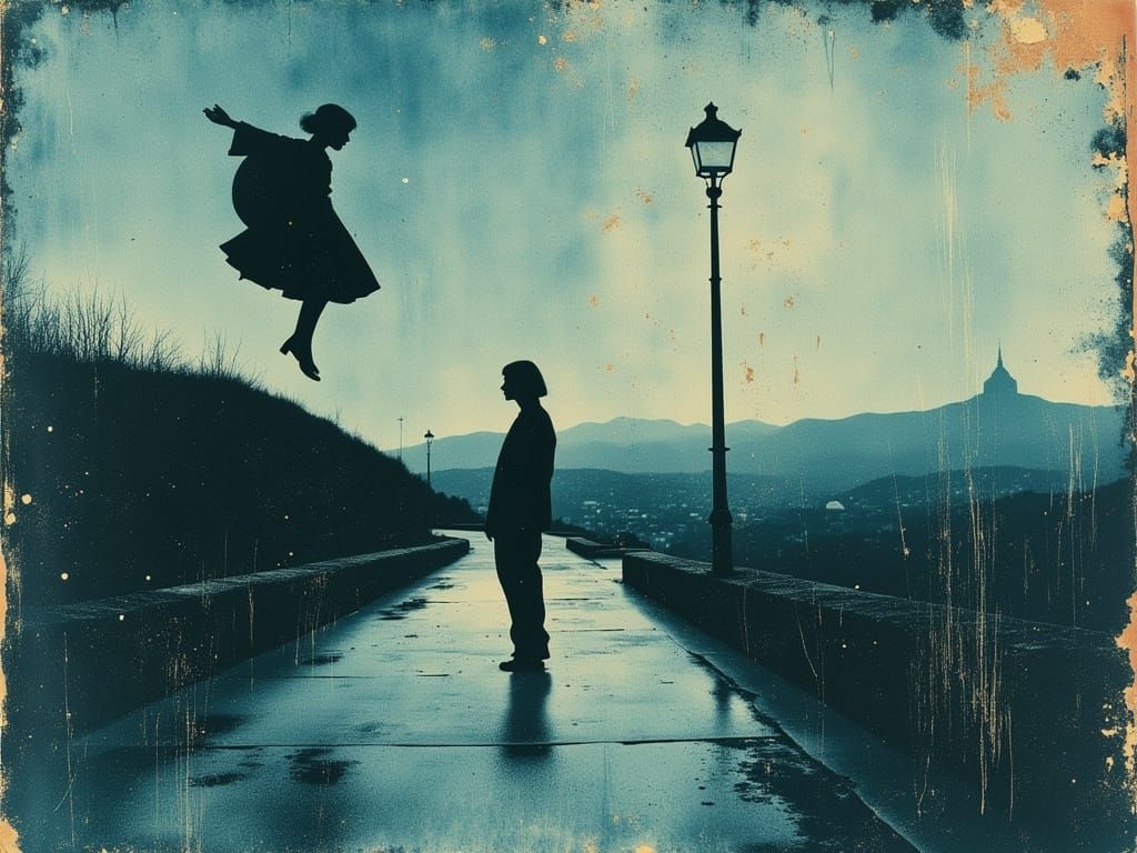 Surreal Breakup Scene in Japanese Cityscape