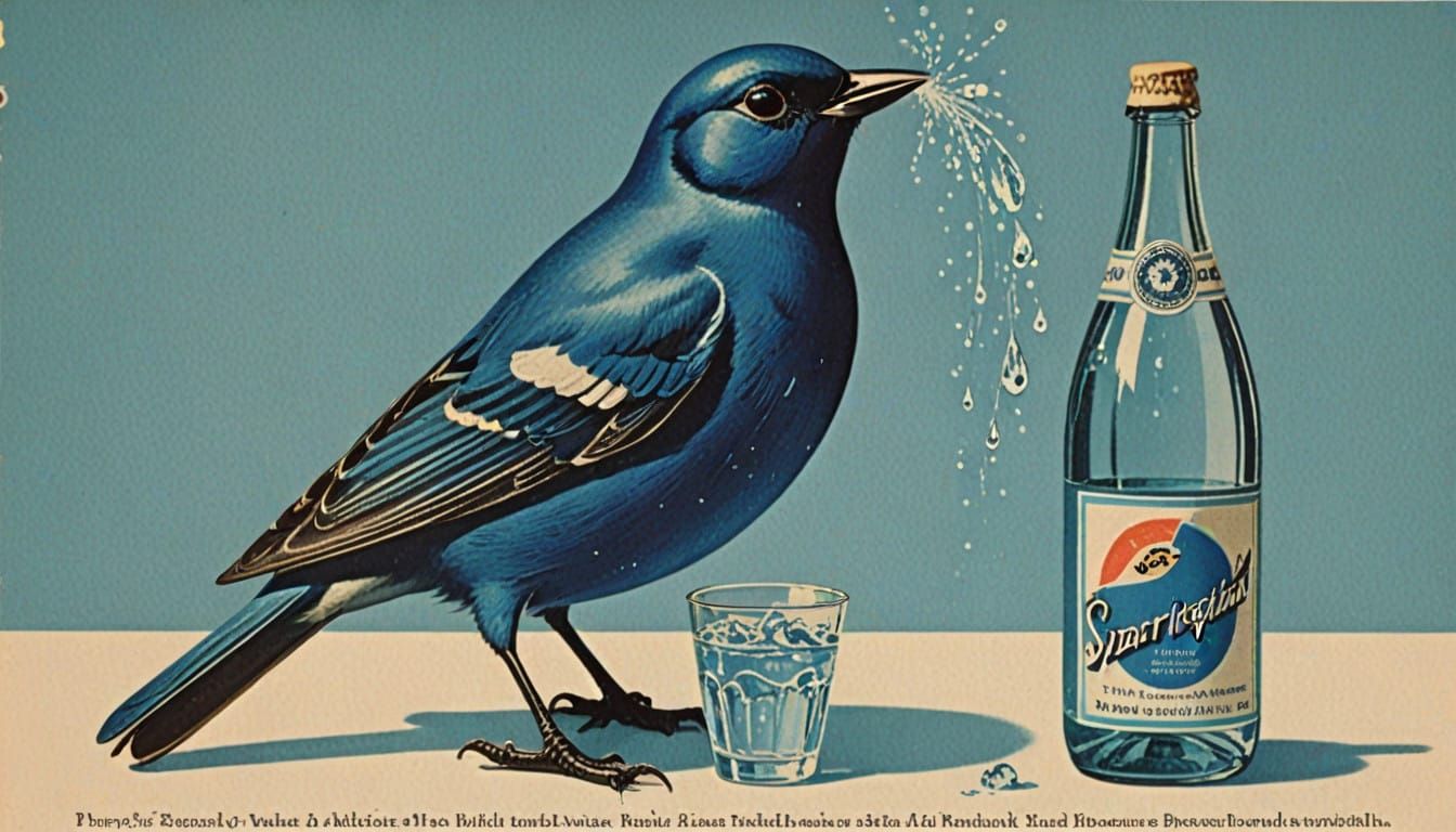 Elegant 1950s-Style Ad Featuring Sparkling Water and a Blue...