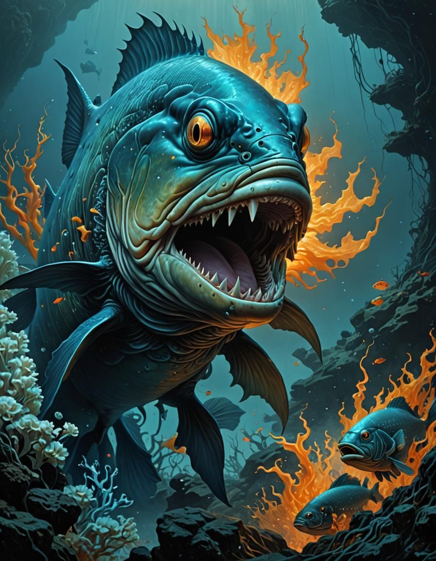 Surreal Blue Cod in Dark Surrealist Style