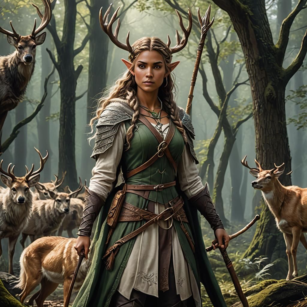 Elf Druid with Direwolf: Fantasy Concept Art