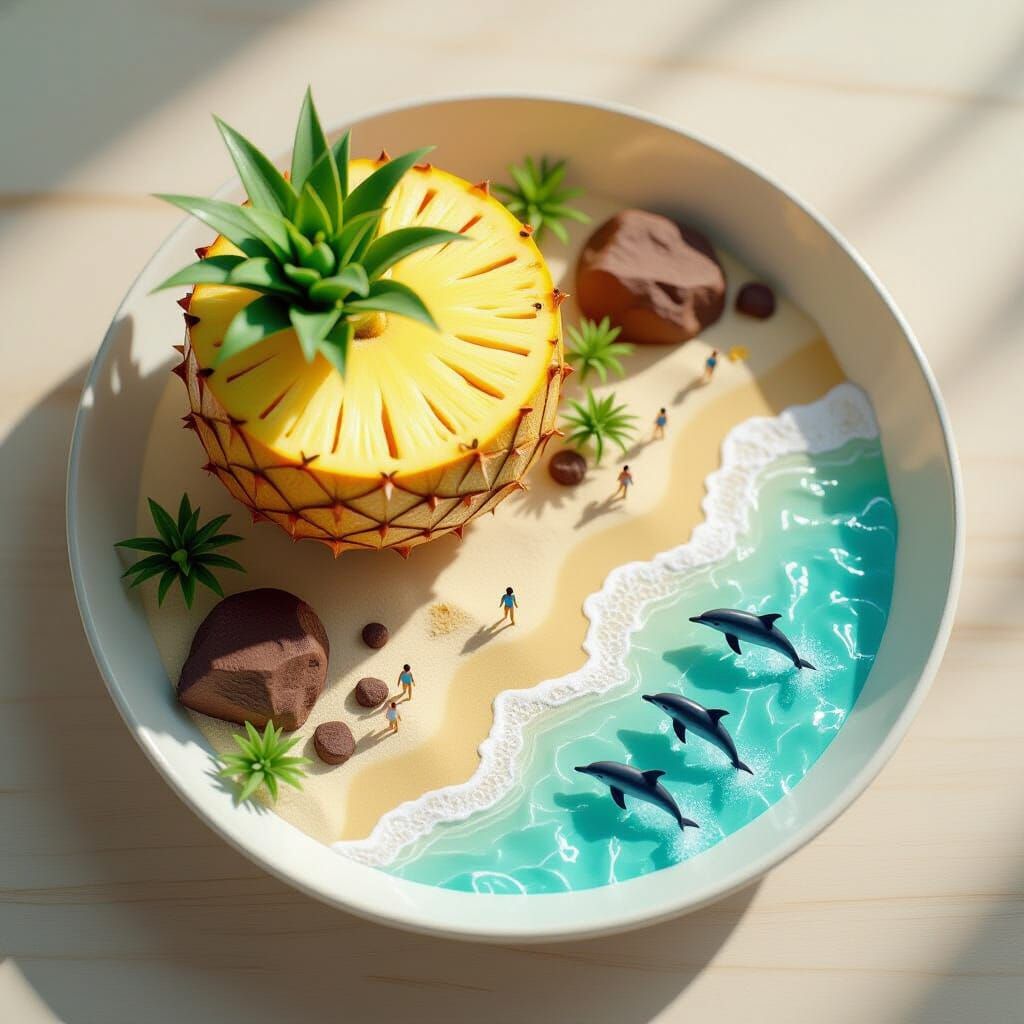 Surreal Miniature Beach Inside Pineapple, Photorealistic Mac...