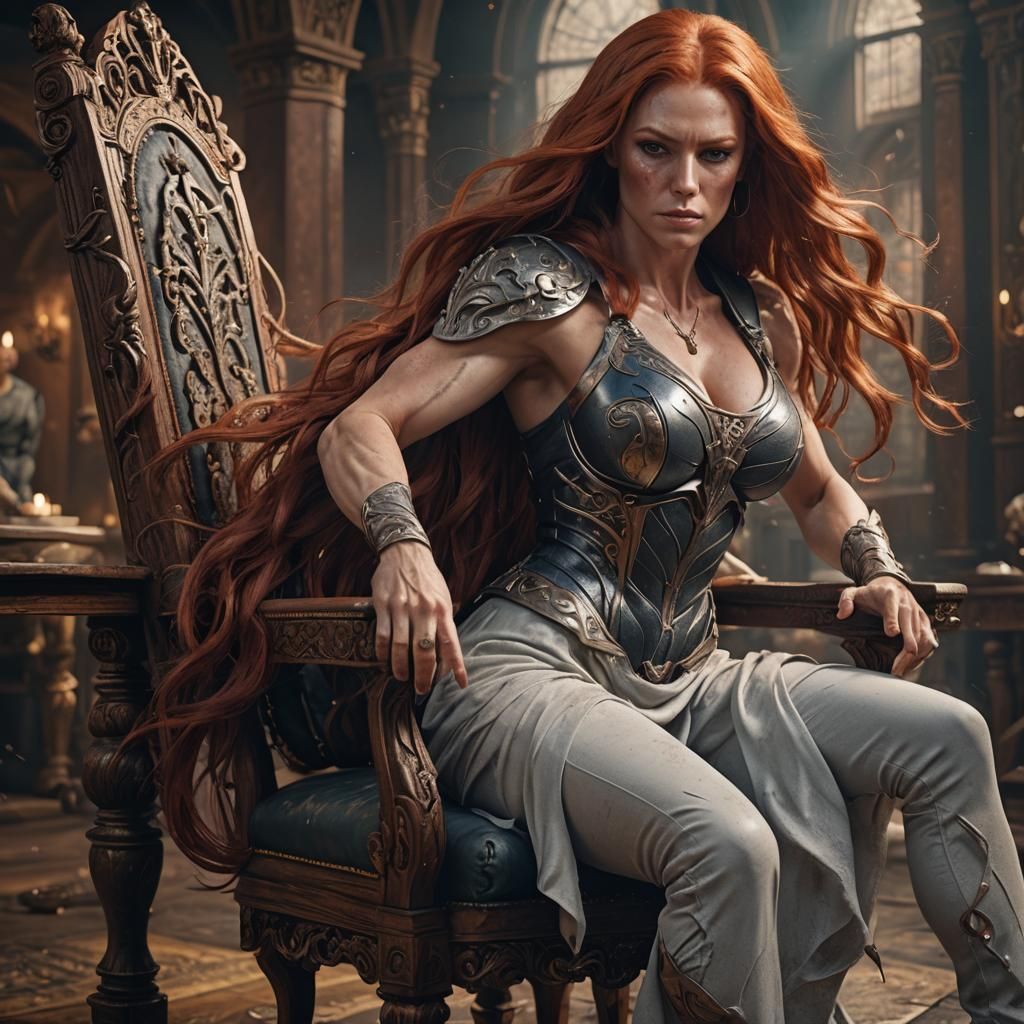 Athletic Redhead on Chair: Fantasy Concept Art
