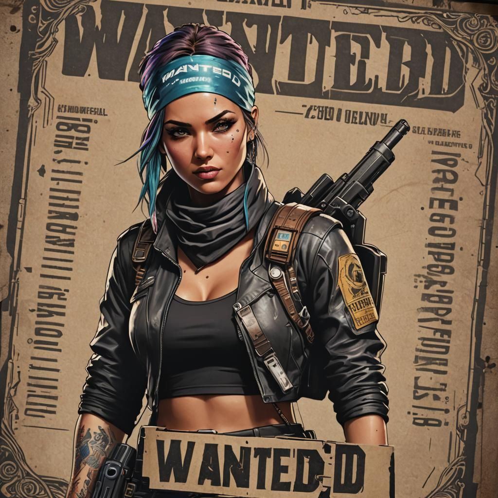 Cyberpunk Wanted Poster: Futuristic Space Pirate