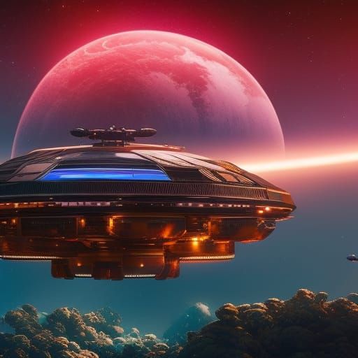 Epic Spaceship Hovering Over a Planet