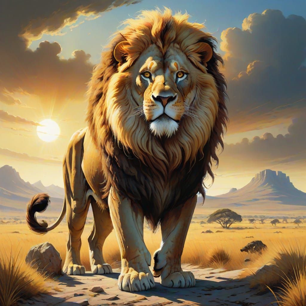Majestic Lion in a Vibrant African Landscape
