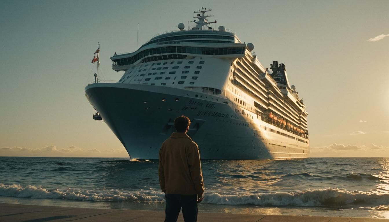 Enormous Cruise Ship in Golden Sunlight
